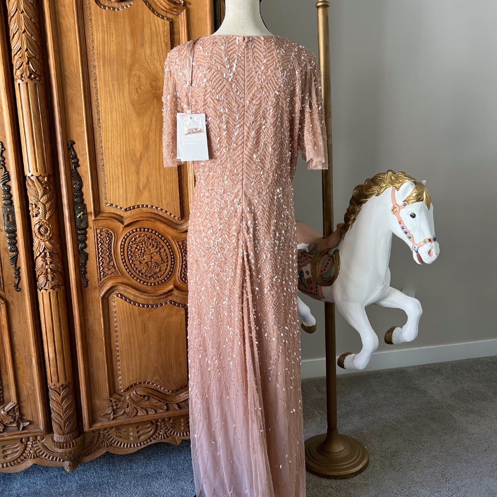 NWT Mac Duggal 35109 Nude Pink Size 12 Embellished Flutter Sleeve Gown Dress - Picture 3 of 9